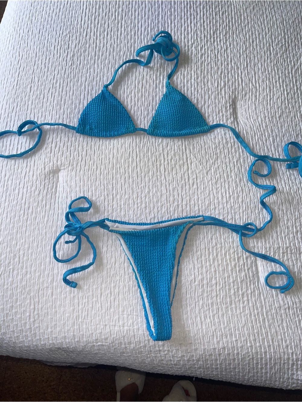 SHEIN Turquoise Crochet Tie String Bikini Set